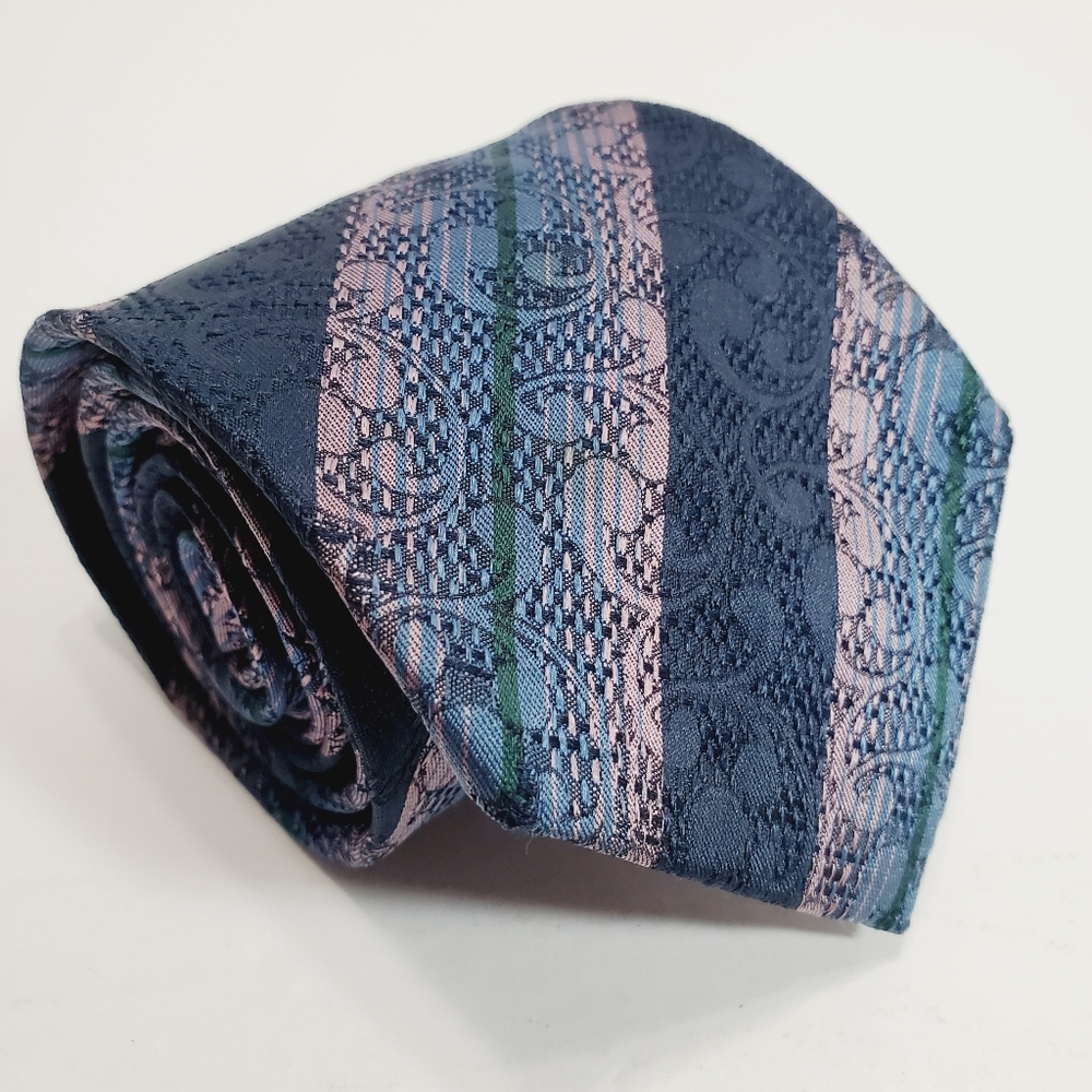 Lanvin Purple & Blue Stripe Men's Designer Silk Necktie Jacquard Fabric